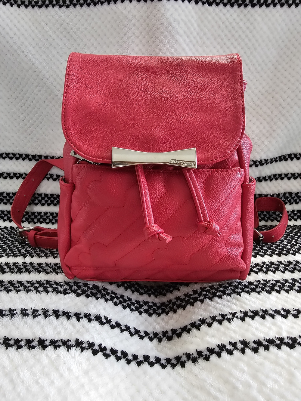 Betsey Johnson Hot Pink Quilted Mini Backpack with Bow Accent